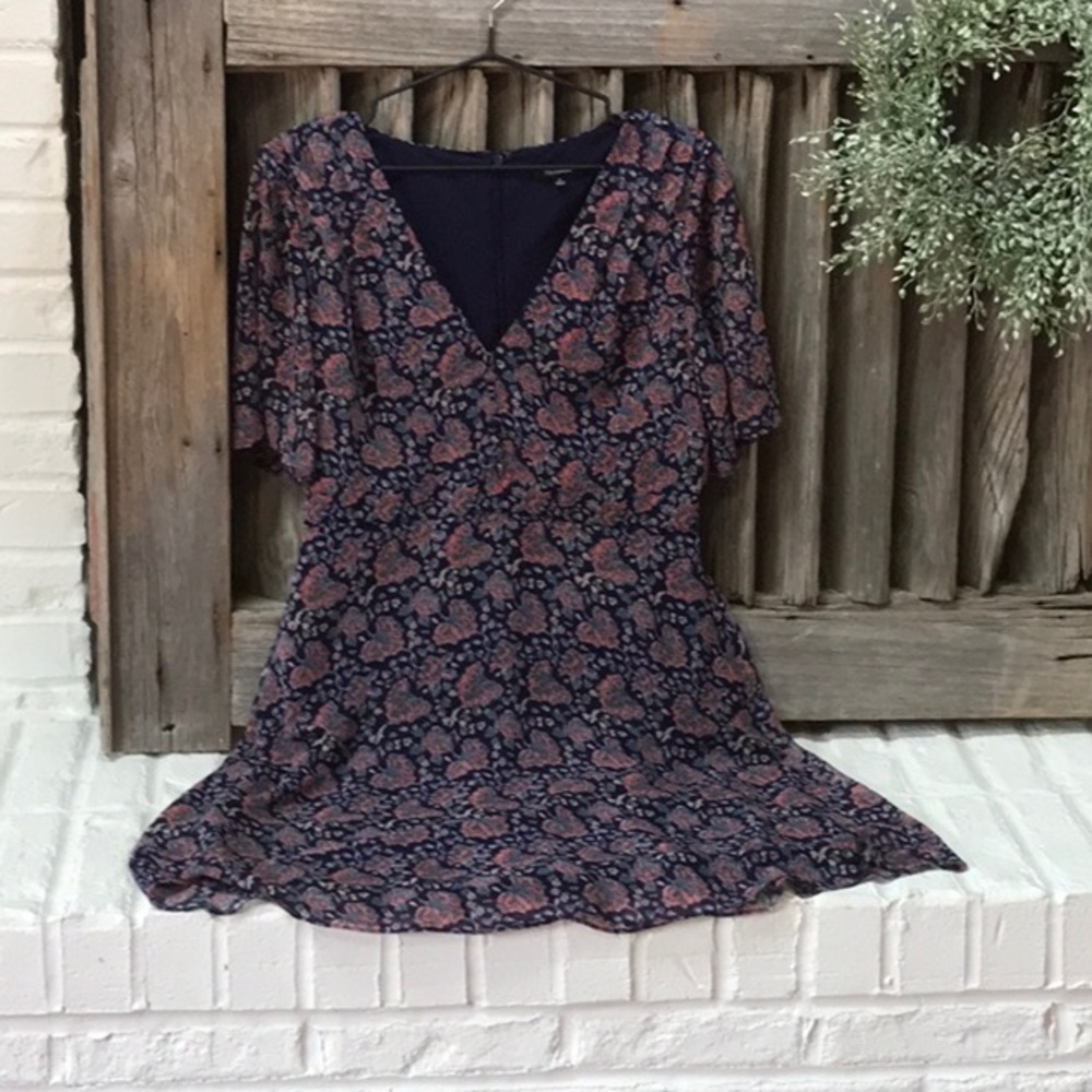 Madewell Blue Orchard Flutter Sleeve Dress